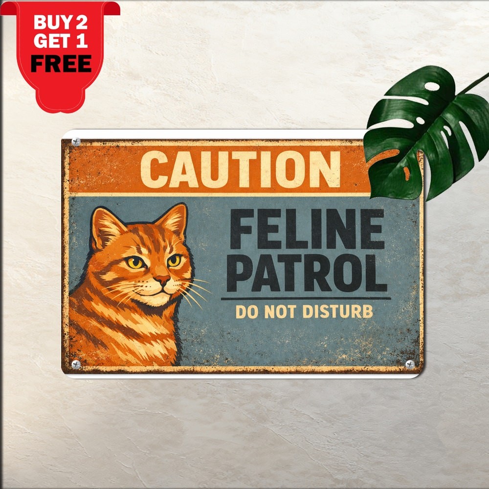 Warning On Call Orange Ginger Cat Tin Sign Funny Feisty Kitten Wall Plaque