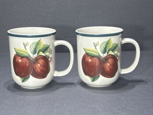 (2) Vintage Casuals by China Pearl Apple Pattern Mugs Coffee Cups
