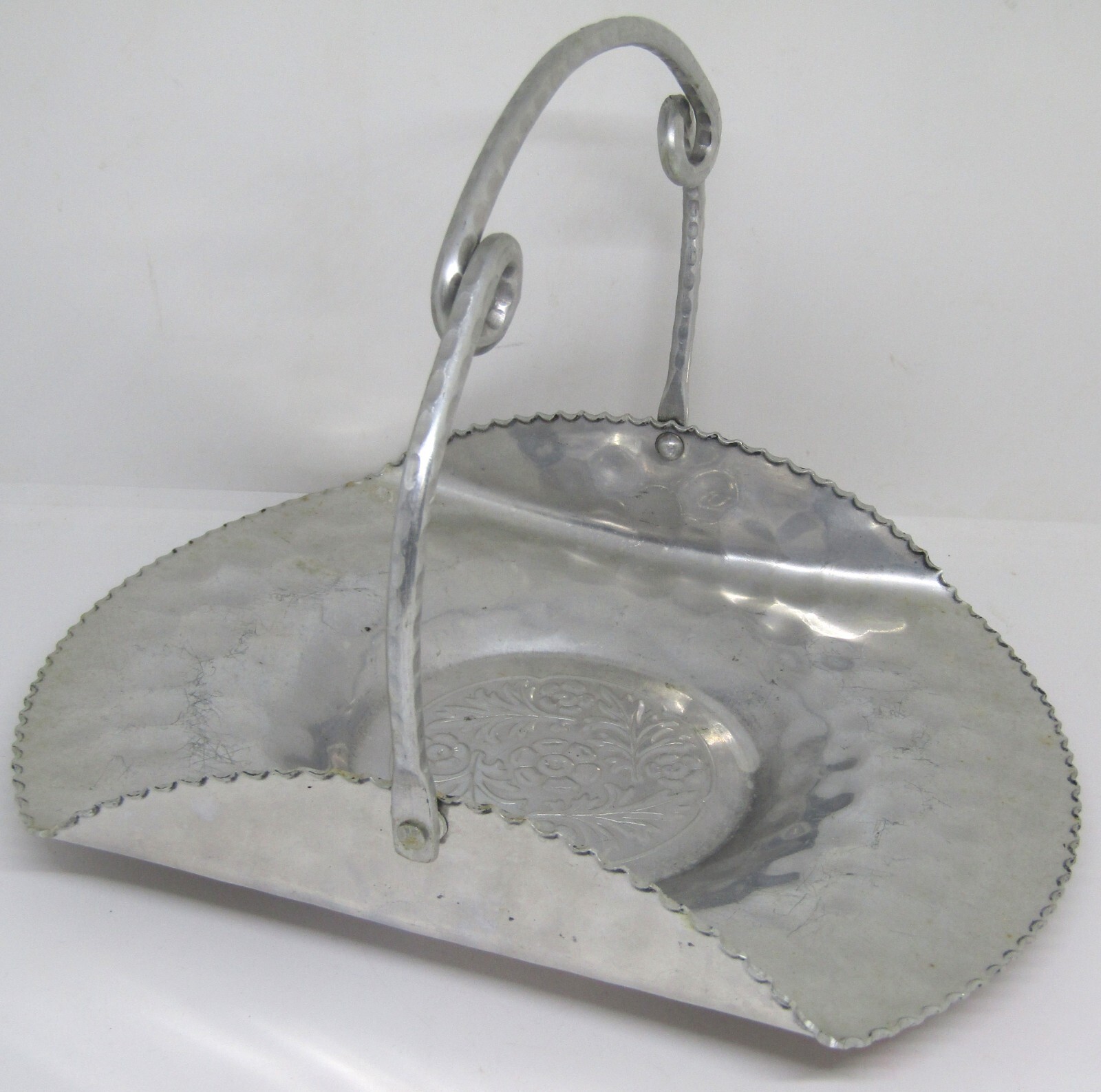 Vintage Hammered Aluminum Folding Handle Tray/Basket. Made in Japan.