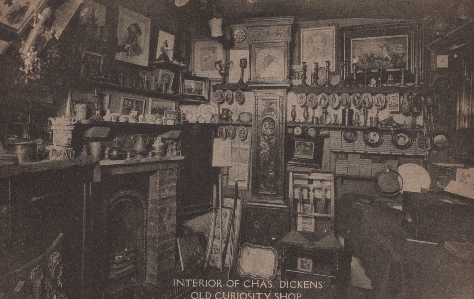 1900s Charles Dickens Old Curiosity Shop London England Interior Litho Postcard