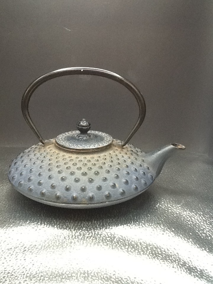 Vintage Iwachu Signed Cast Iron Teapot Hira Kanbin Sake Warmer Nambu Tekki Blue