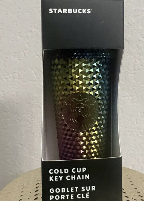 NEW Starbucks Fall 2023 Black Bling Oil Slick Studded Cold Cup Keychain