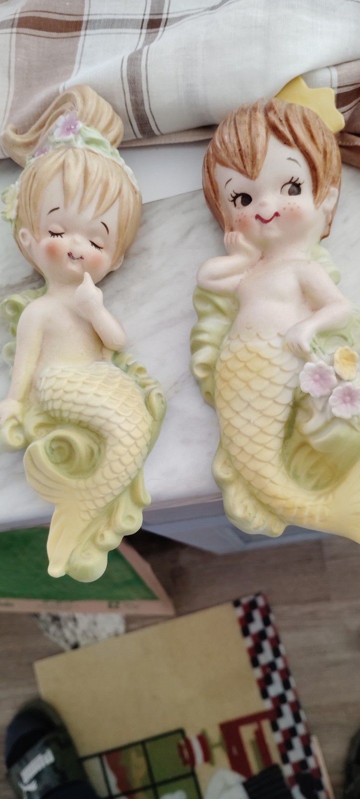 Geo.Z Lefton Mid Century Mermaid Girl An Mermanking King 8 Inch Plaques