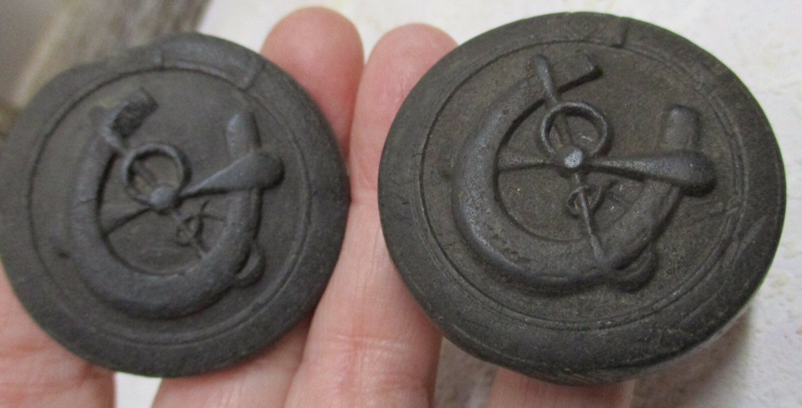 Pair of good Gutta Percha Bridle Rosette 1800s Horse Shoe Bit Whip