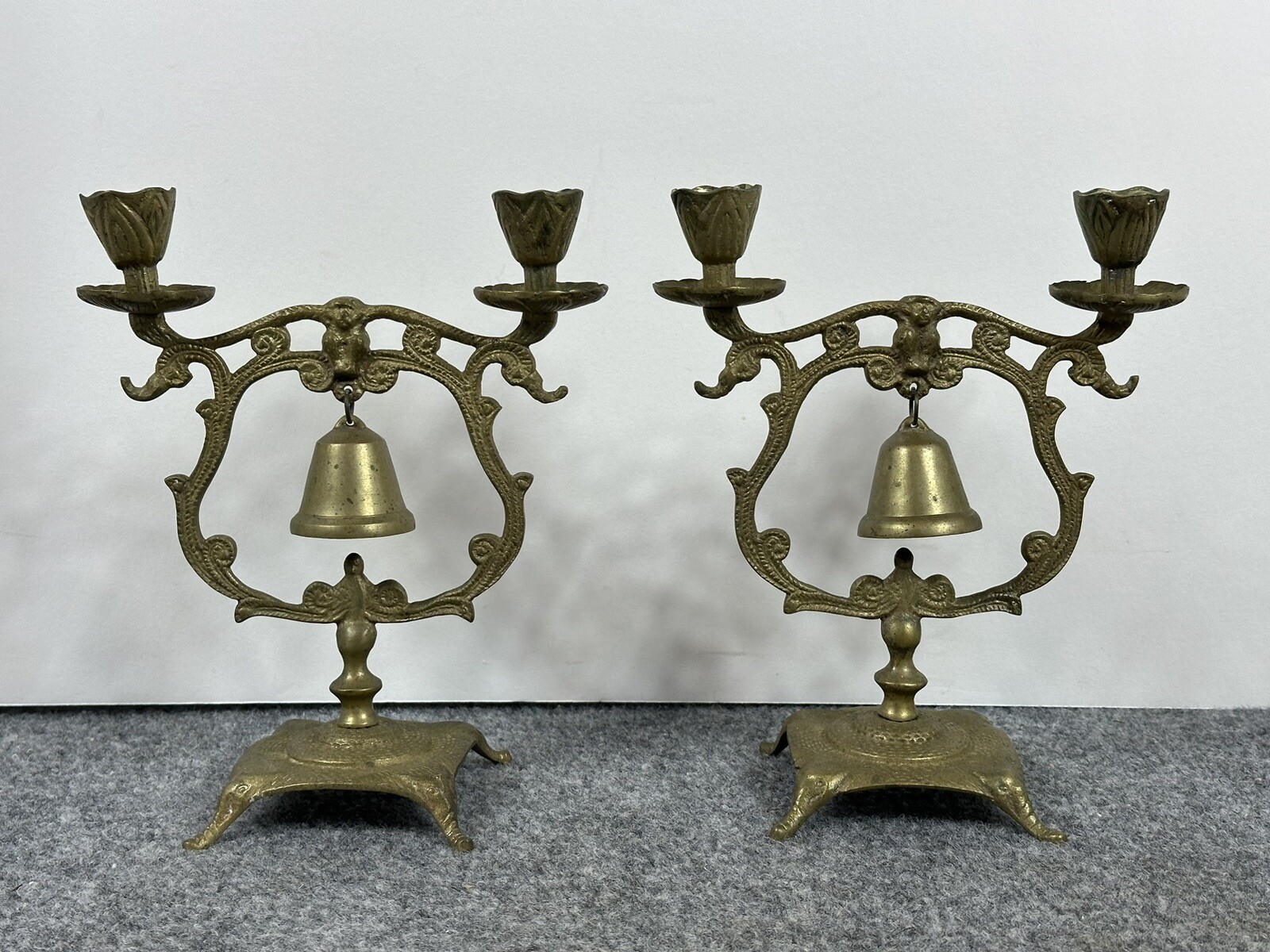 Vintage Pr Brass Tavern Bar Dinner Bell Candlestick Candelabra Monkey Elephant