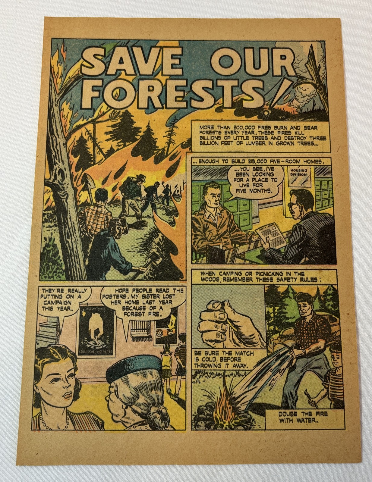 1946 cartoon page ~ SAVE OUR FORESTS ~ fire prevention