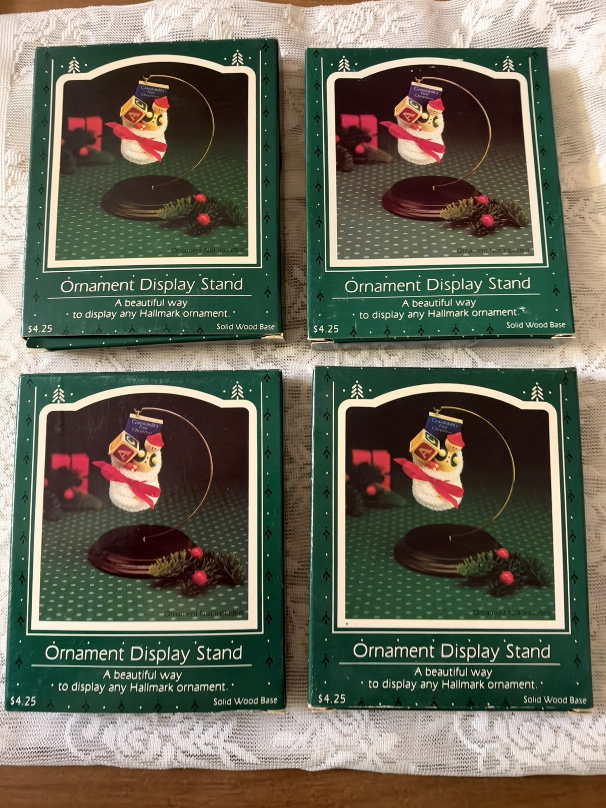 Lot Of 4 VTG 1985 Hallmark Keepsake Ornament Display Stands Wood Base - NEW