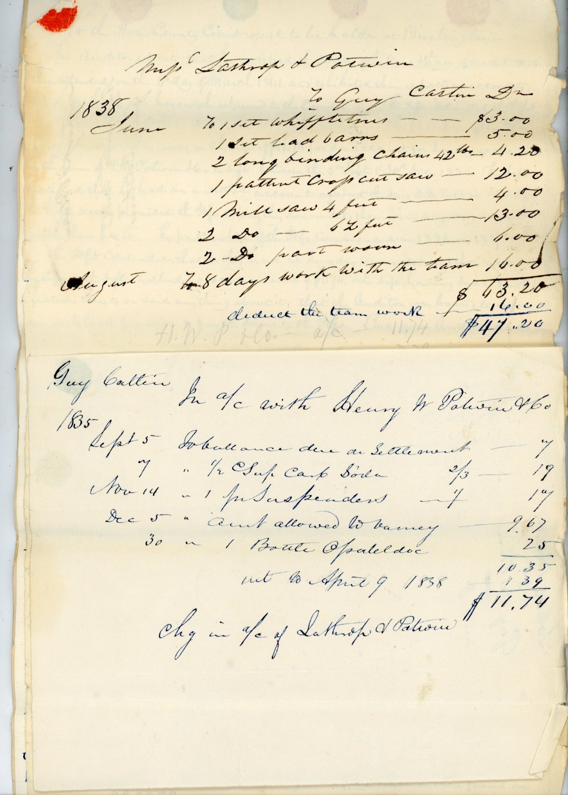 1840-1841 Vermont Legal Document Guy Catlin Lathrop Potwin Burlington signed