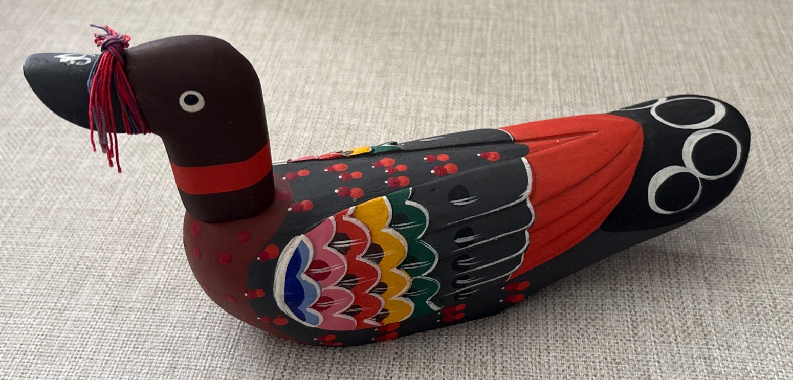 VTG Hand Carved Hand Painted Korean Wooden Wedding Duck Artist Signed 11”