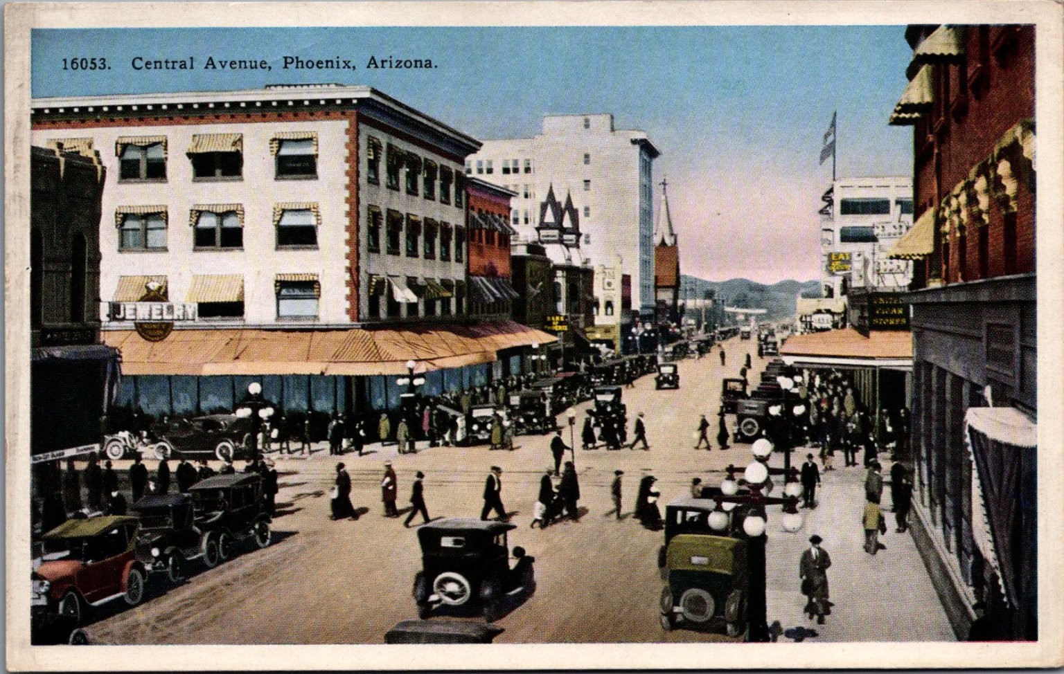 Vintage Central Avenue Phoenix AZ Street Scene Postcard 1930s Cars People