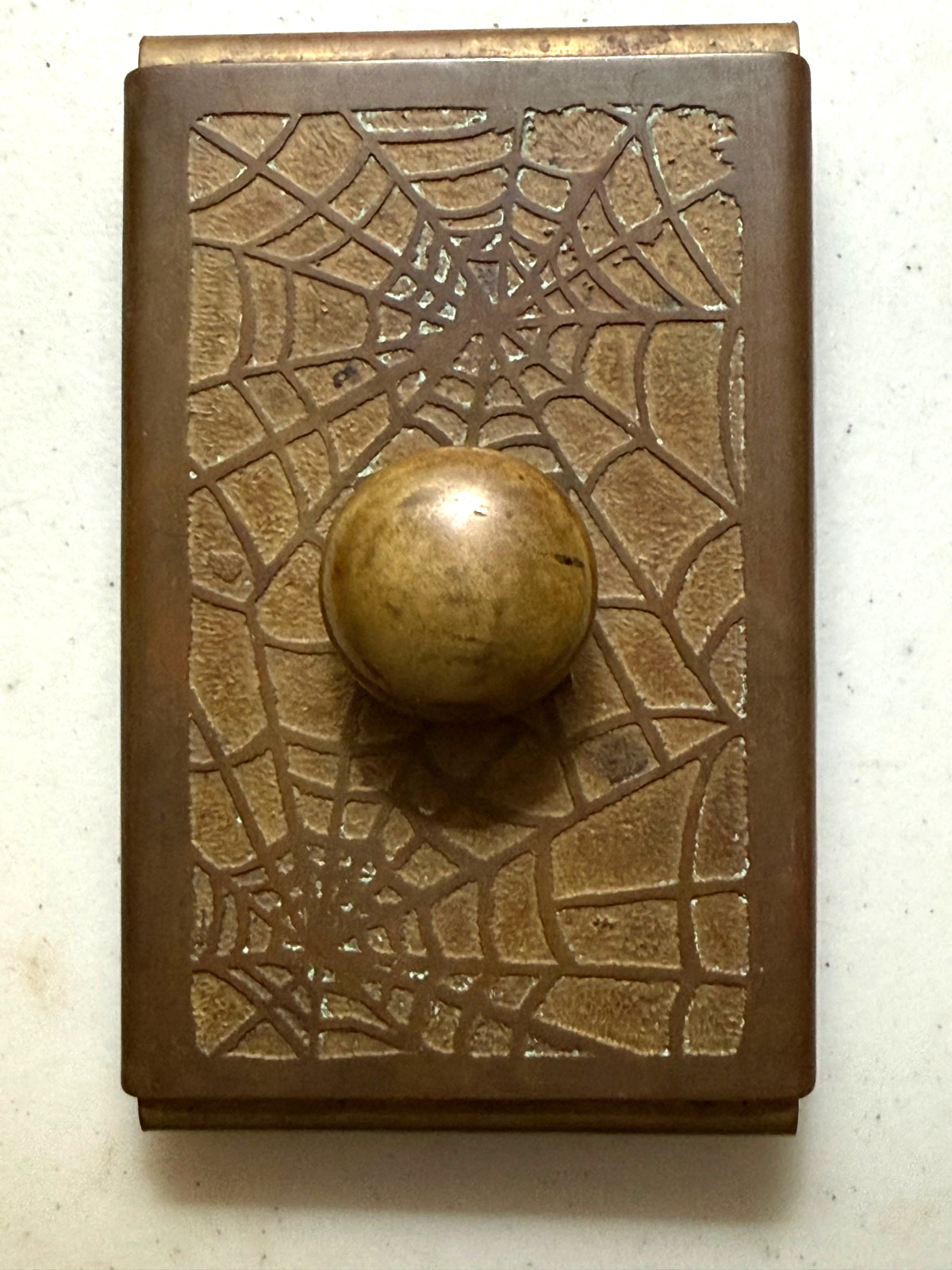 Scarce Vintage Ink Blotter, Spider Web Design, Brass, W & W Co., Holyoke Mass