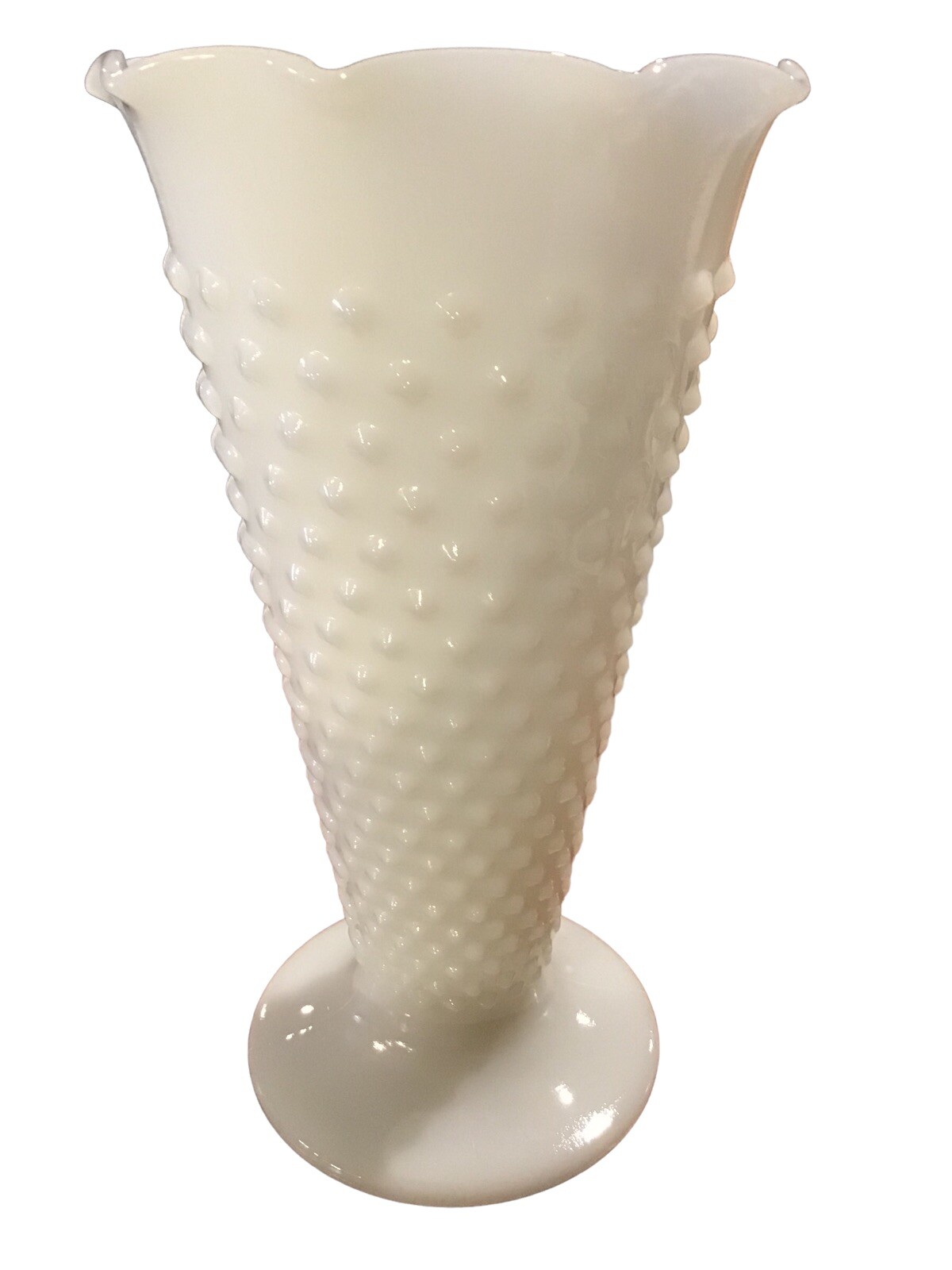 Vintage Milk Glass Hobnail and Bars White Glass Vase MCM 9.5” Tall