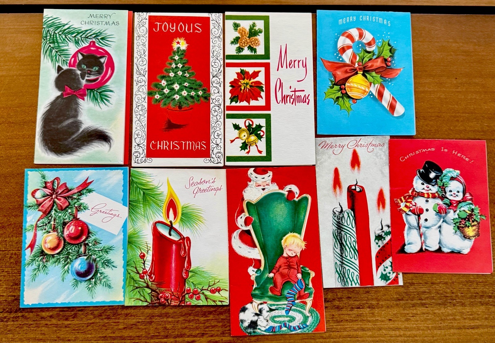 Lot of 9 Vintage MCM Holiday/Christmas Cards 1940s/1950s Unused W/ENVELOPES