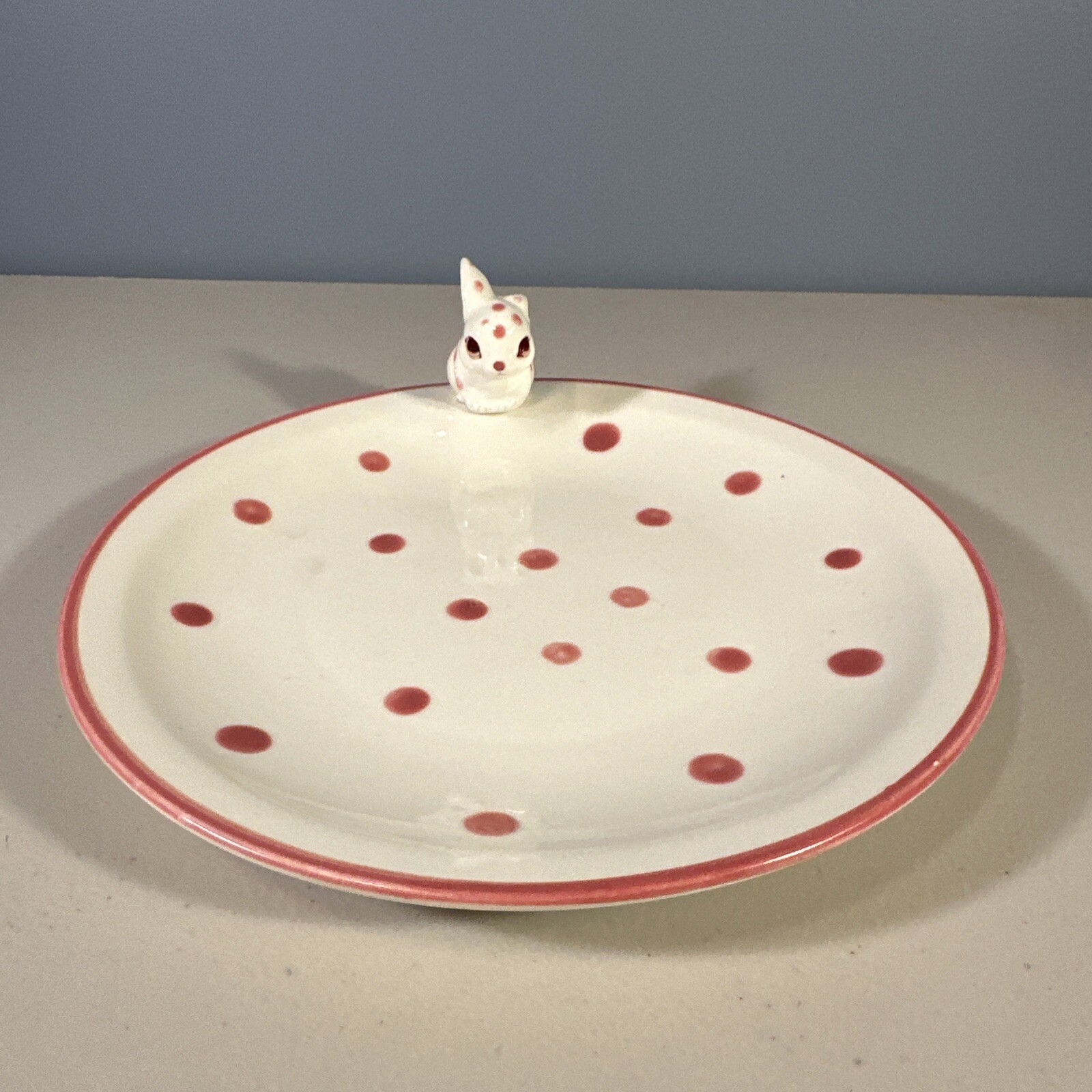 Vintage Schmid Design Folio Bunny Rabbit Pink Polka Dots Plate Serving Dish
