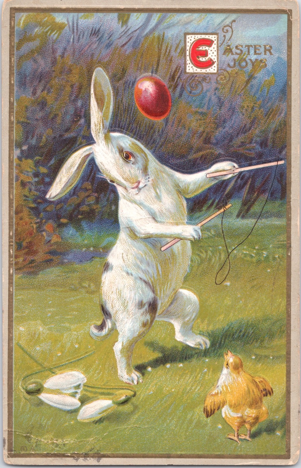Postcard Easter Bunny Dancing Easter Egg Chick Very Cute 100 yrs Old *8 Postcard Easter Bunny Dancing Easter Egg Chick Very Cute 100 yrs Old *8