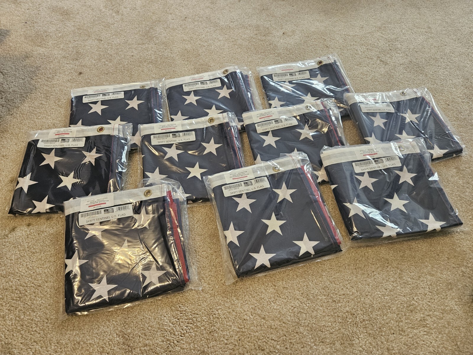 BOX of 100 3x5 ft SENTINEL U.S. Flags in Packaging - Made in USA BOX of 100 3x5 ft SENTINEL U.S. Flags in Packaging - Made in USA