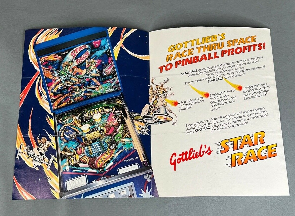 Star Race Flyer New NOS PROMO Gottlieb Pinball Machine Art Artwork Retro