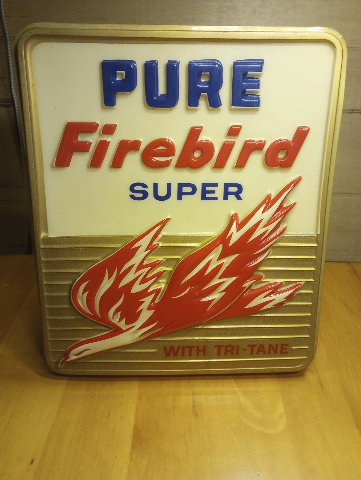 Rare Original Pure Firebird Super With Tri-Tane The Pure Oil Co Pump Plate Sign