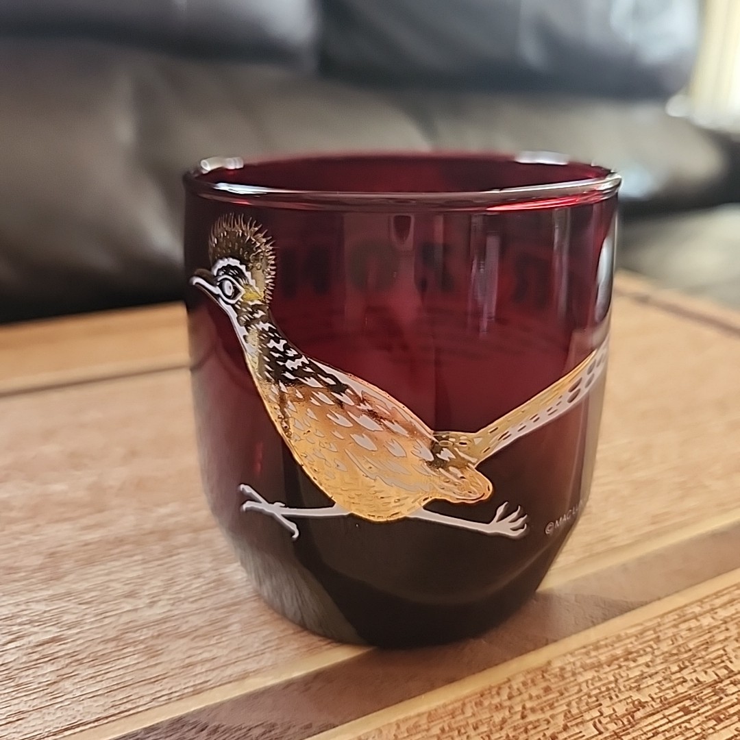 Vtg Arizona State Roadrunner Bird Ruby Red Gold Souvenir Juice Glass Made USA