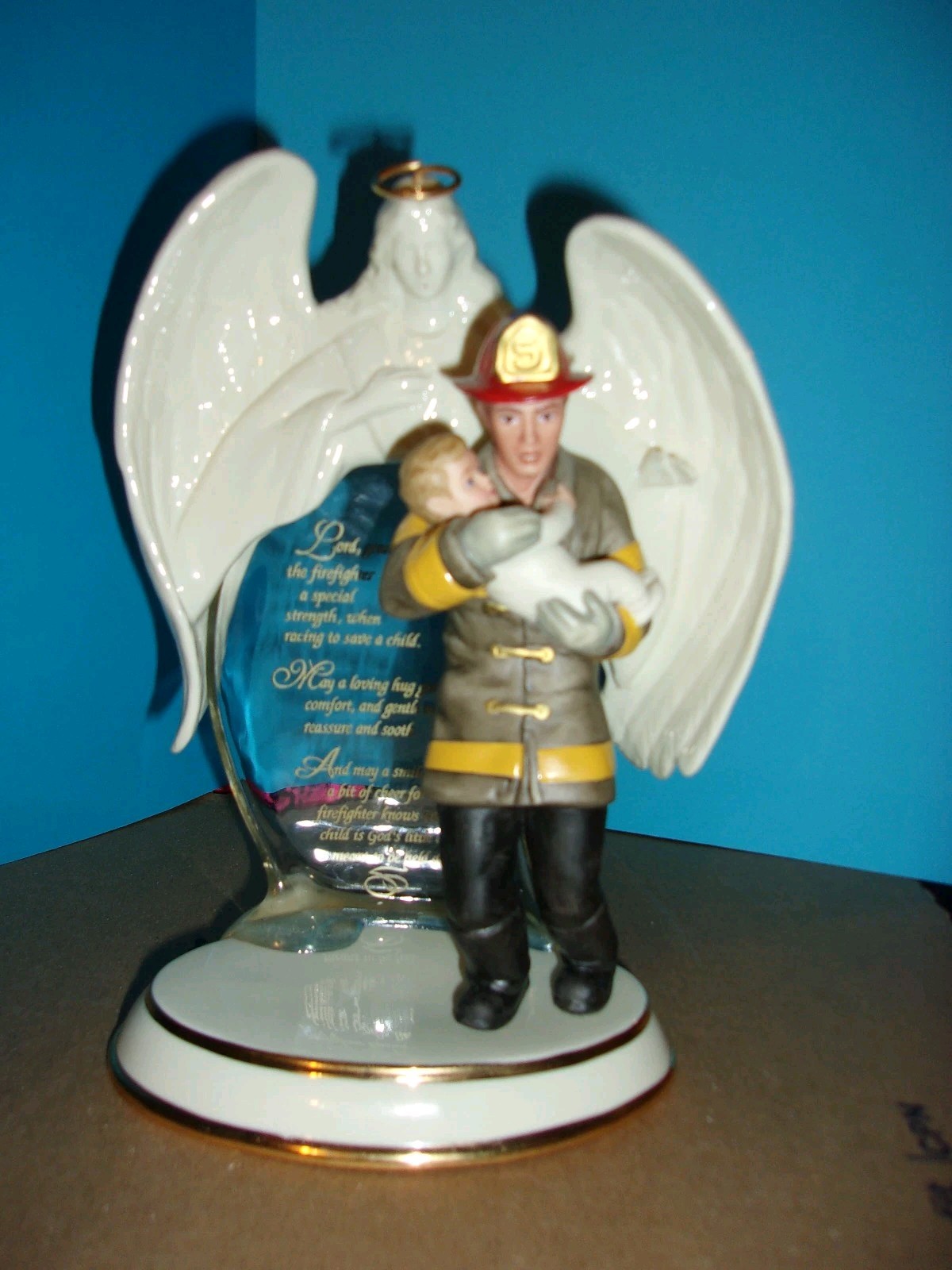 Bradford Exchange “Beyond Courage” Figurine Angel Firefighters Baby Hero Rescuer