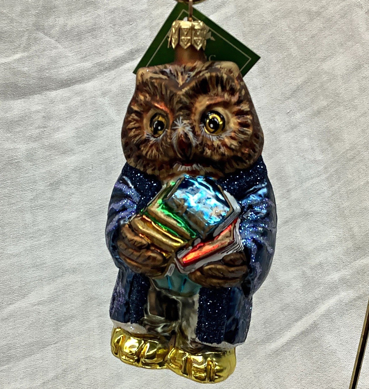 Vintage Slavic Treasures “Owl Lawyer” Blown Glass Christmas Ornament 02-669. 4”T