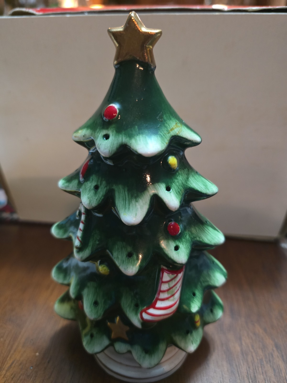 Vintage Lefton Ceramic Christmas Tree Toothpick Holder 7 Inches
