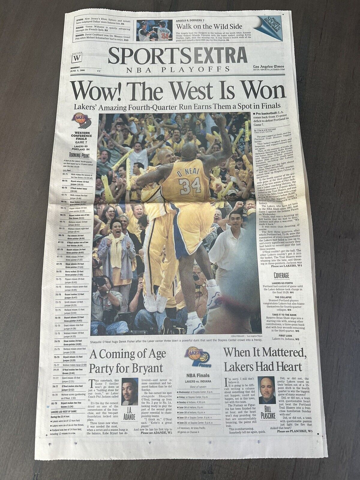Vintage LA Times Lakers Game 7 vs Portland 2000 Sports Extra Newspaper Section