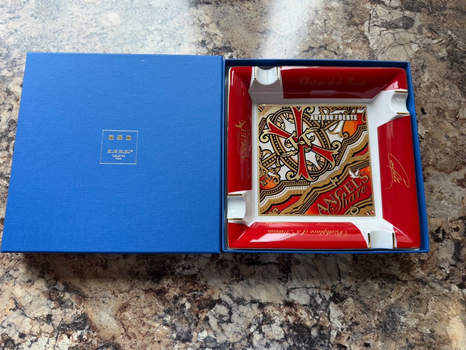 Elie Bleu Angel\'s Share Opus X Porcelain Cigar Ashtray with Gold Leaf, NIB, RARE