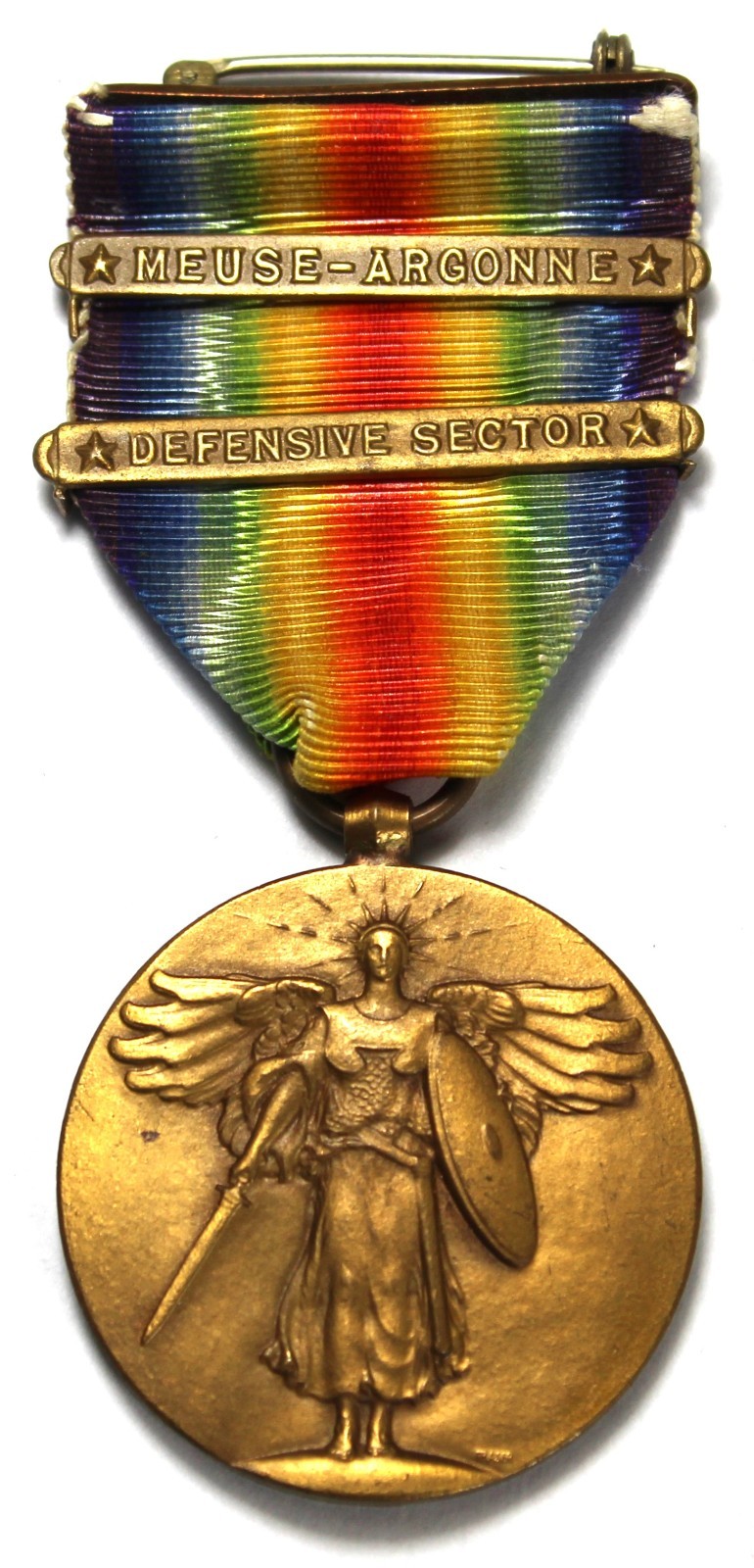 WW1 US Army Victory Medal Ribbon w/ 2 Campaign Bars - Vintage