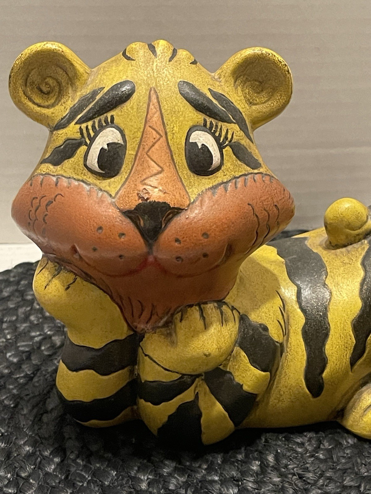 Vintage Groovy Ceramic Love Tiger/Cat, Penny Bank Vibrant Retro MCM 60s Cute