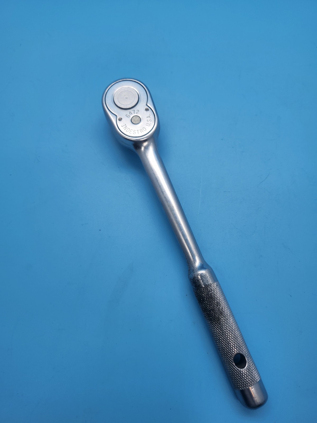 Vintage Indestro 6472 1/2” Drive Ratchet USA 10” Knurled Handle Mechanic Tool