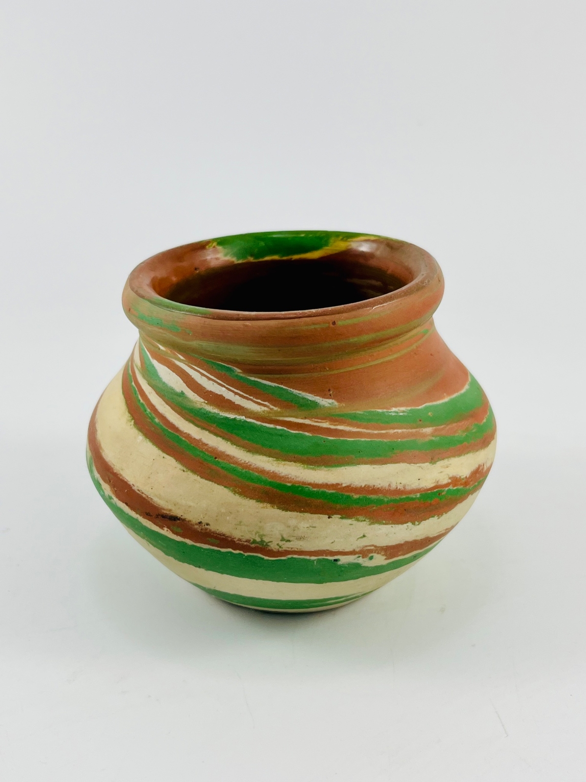 Vintage Silver Springs Brown Cream Green Swirl Pot Planter 3\