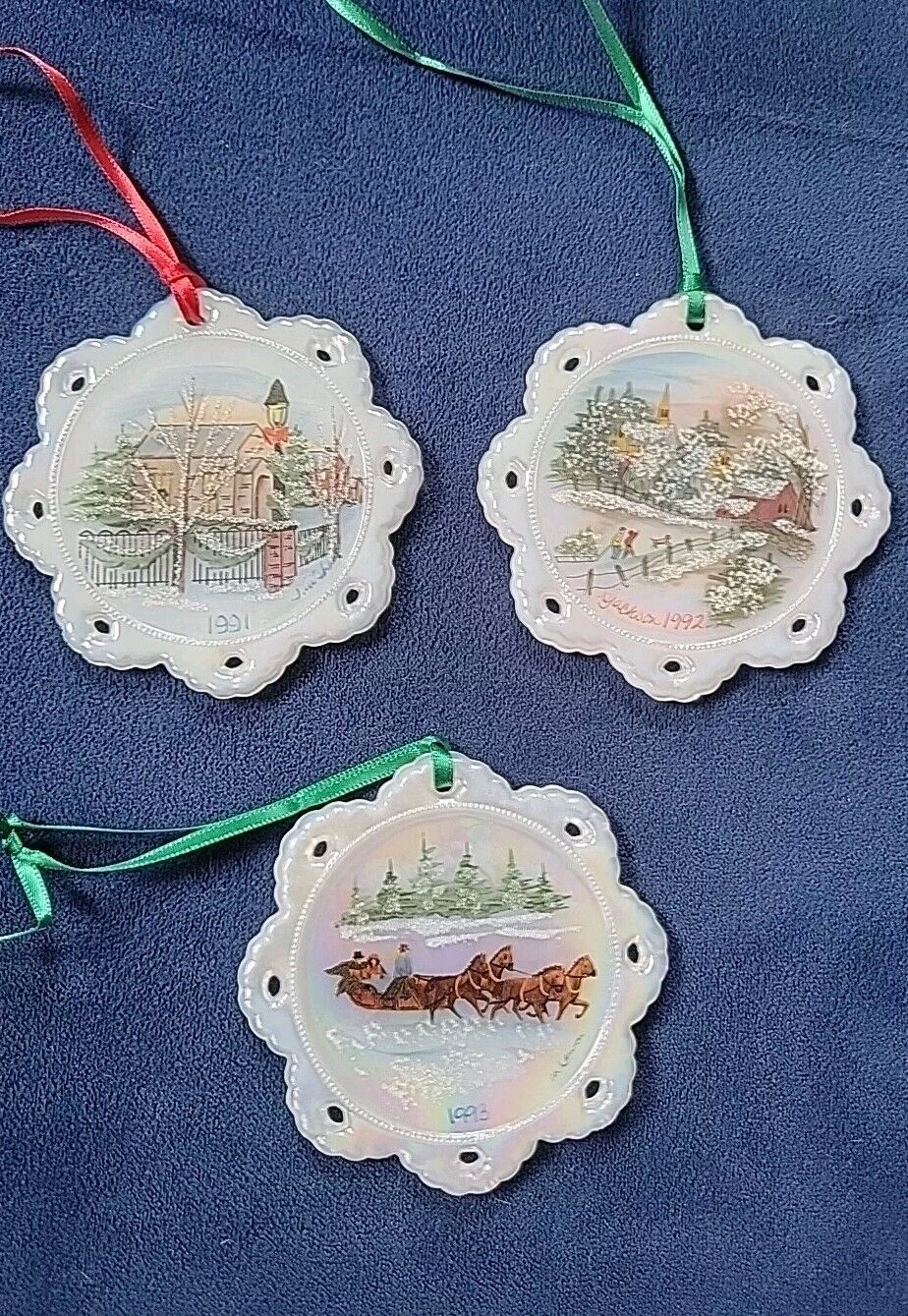 VINTAGE FENTON SIGNED '91, '92, & '93 CHRISTMAS ORNAMENTS HAND PAINTED LOT OF 3
