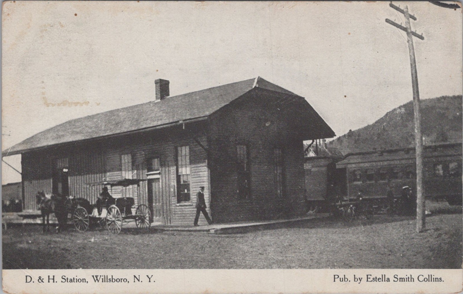 D and H Railroad Depot Willsboro New York NY Train Buggy Collins 1911 Postcard