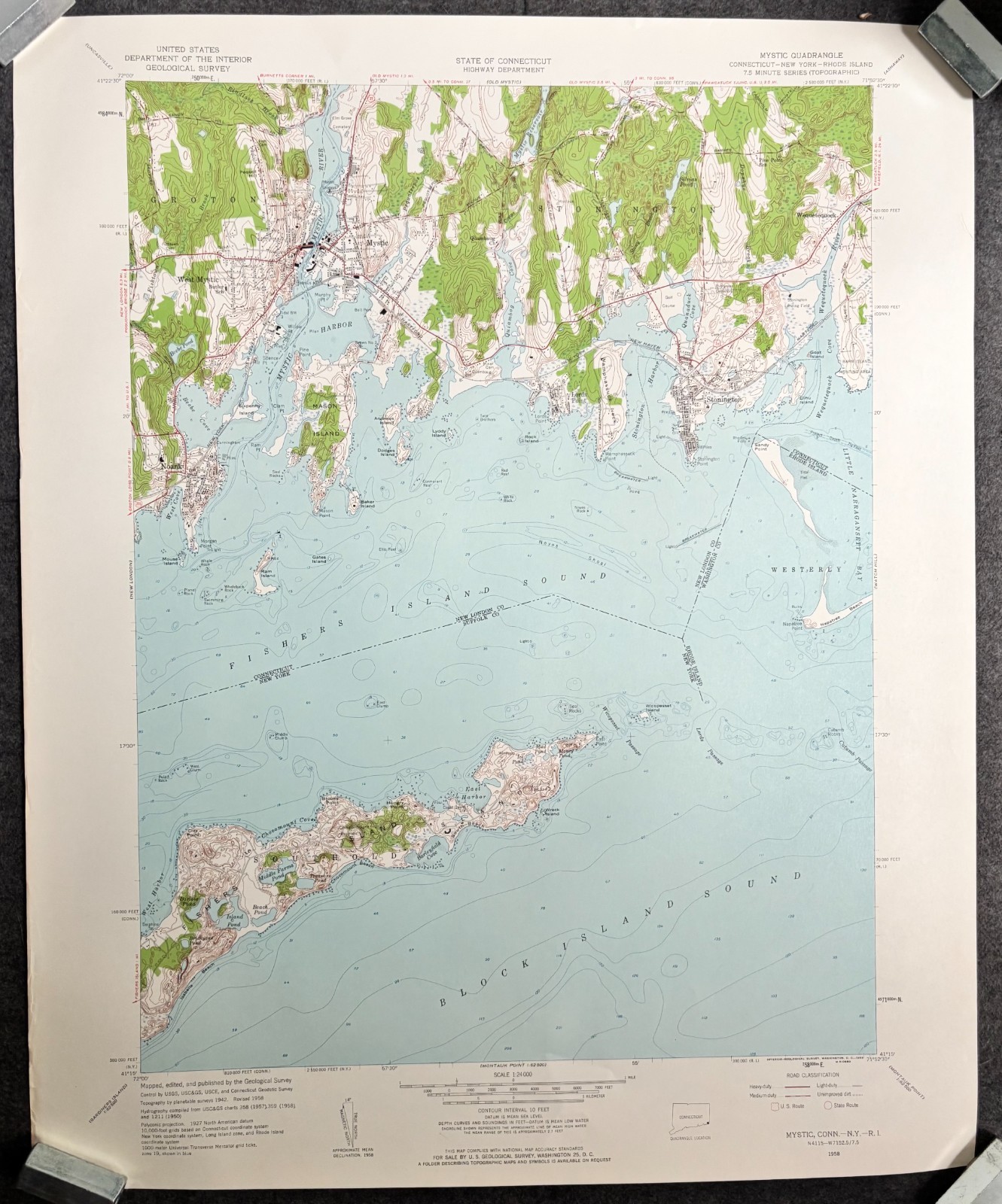 MAP FISHERS ISLAND MYSTIC CT QUADRANGLE MASONS ISLAND BLOCK ISLAND SOUND 1958 MAP FISHERS ISLAND MYSTIC CT QUADRANGLE MASONS ISLAND BLOCK ISLAND SOUND 1958