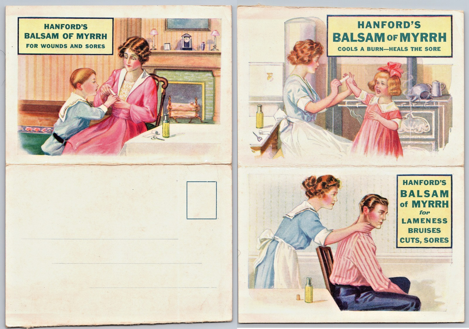Hanford\'s Balsam Of Myrrh For Wounds Sores Antique Folding Advertising Postcard