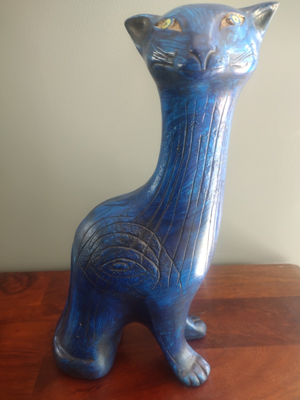 MCM Blue Jaru Large Metal Cat Statue Figure 14 3/4\