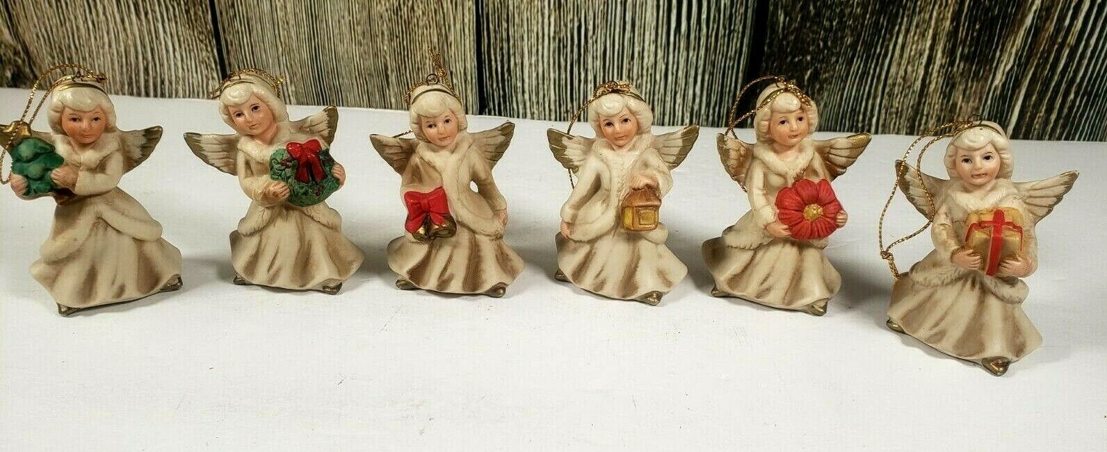 Angel Bisque Angel Tree Ornaments Lot of 6 Made in Taiwan Kitsch Vintage