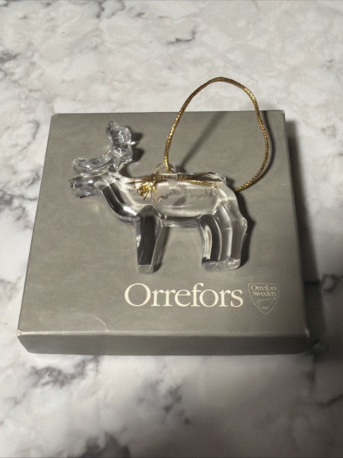 Vintage 1986 Orrerfors Clear Crystal Reindeer Christmas Tree Ornament, Sweden Vintage 1986 Orrerfors Clear Crystal Reindeer Christmas Tree Ornament, Sweden