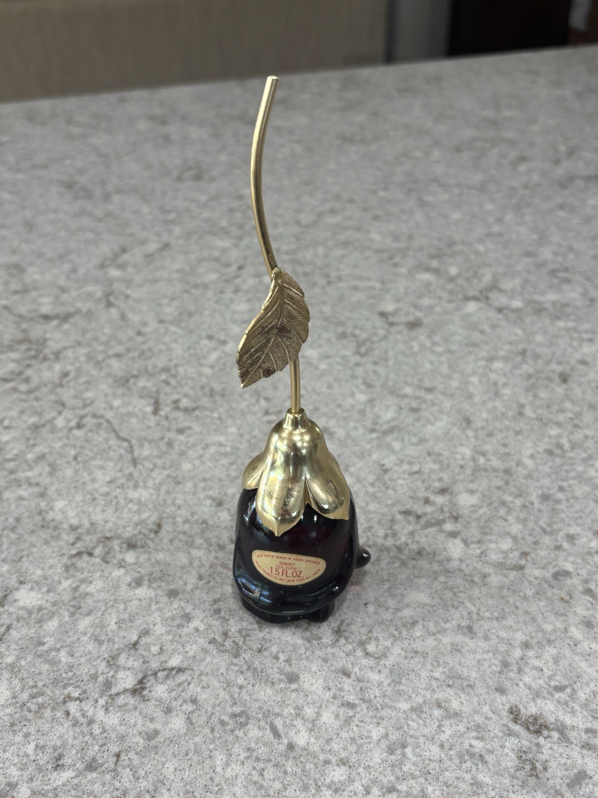 Vintage Avon Sonnet Cologne 1.5 Oz Gold Rose Perfume Bottle with Stem Lid Full