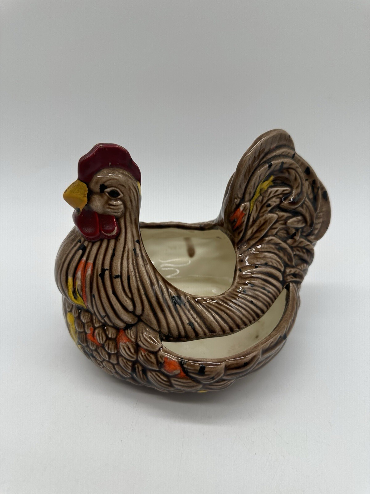 Vtg Arnel\'s Brown Ceramic Chicken Hen MCM Planter Farm Cottage Decor