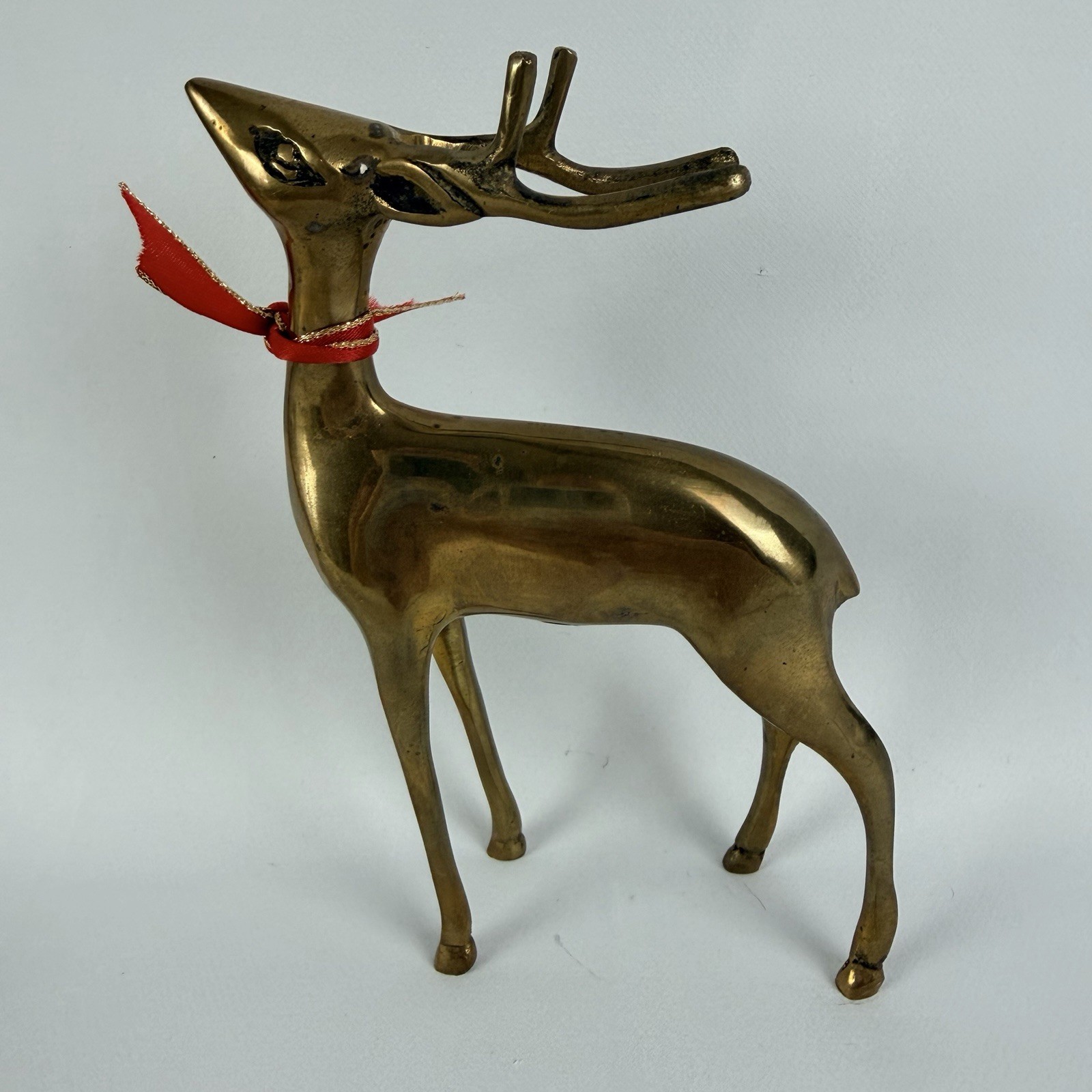Vintage Brass Reindeer Deer Elk Buck Sculpture MCM 100% Brass Korea 6.5\