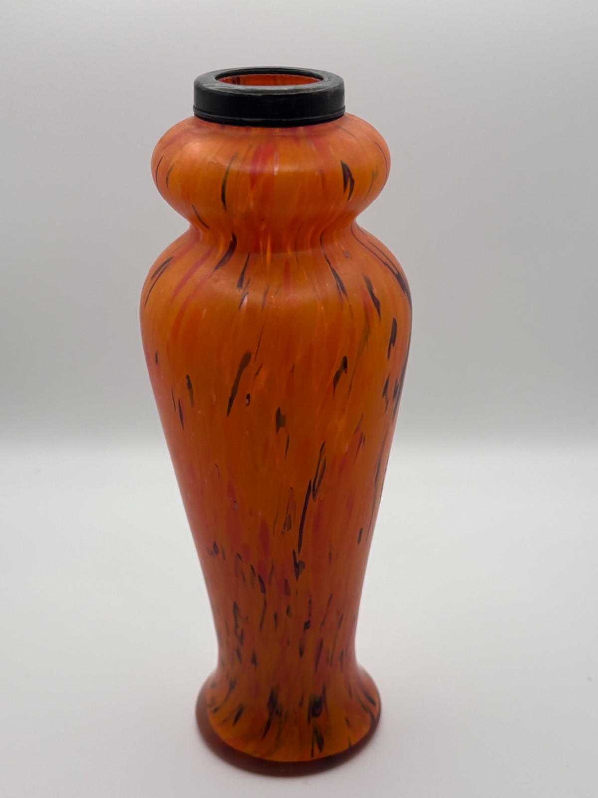 Art Deco Sterling Silver-Mounted Orange Art Glass Bud Vase 7.5\