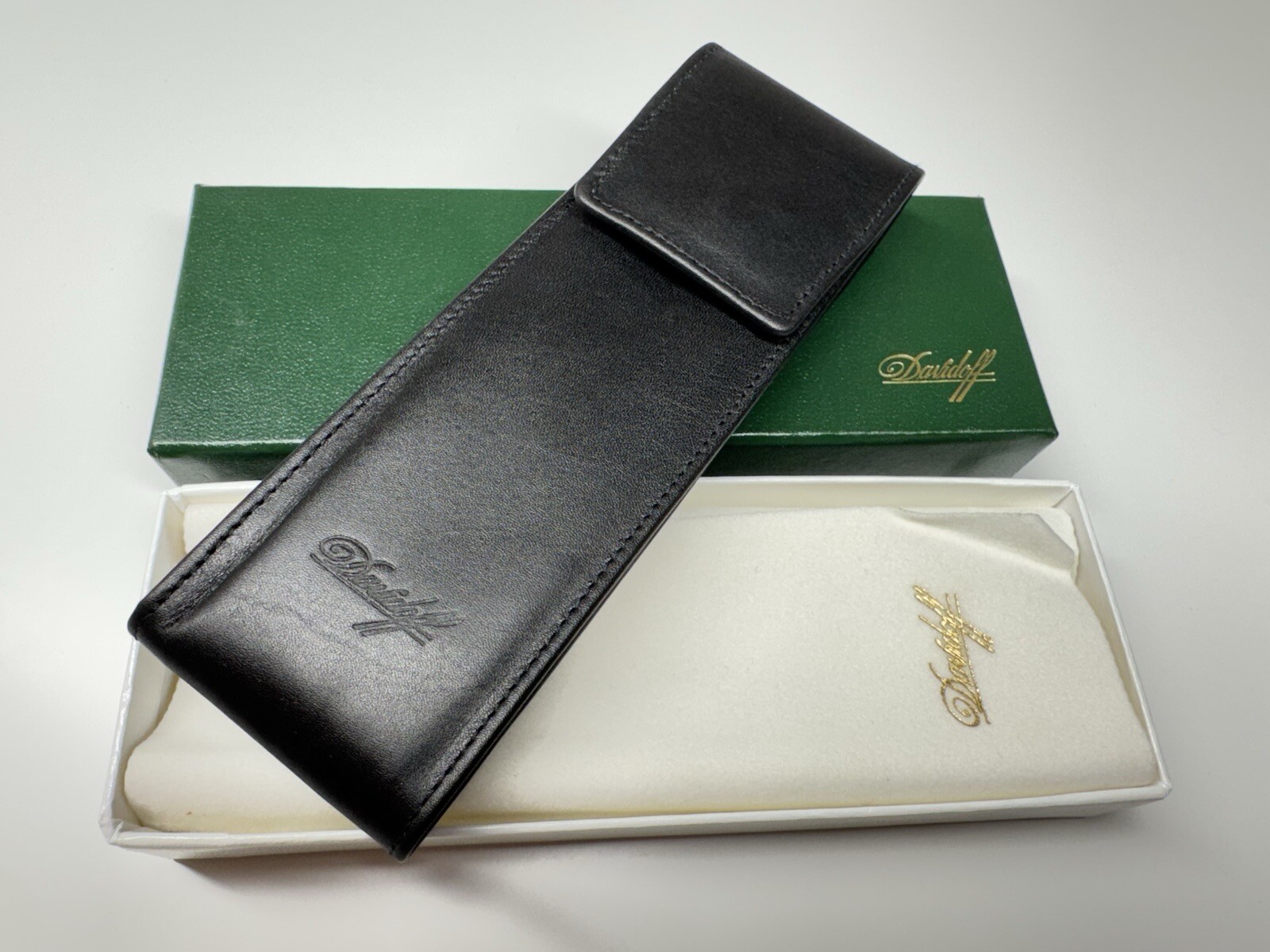 davidoff genuine black leather 2 pen travel / storage case davidoff genuine black leather 2 pen travel / storage case
