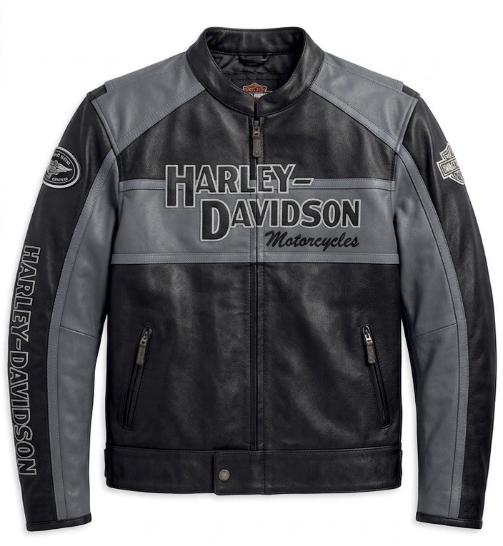 Harley-Davidson Motorcycles Black/Gray Leather Motorcycle Jacket