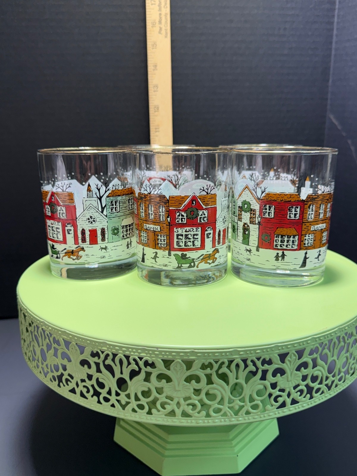 5- VTG Libbey Winter Village Christmas Rocks Glasses Set of 5