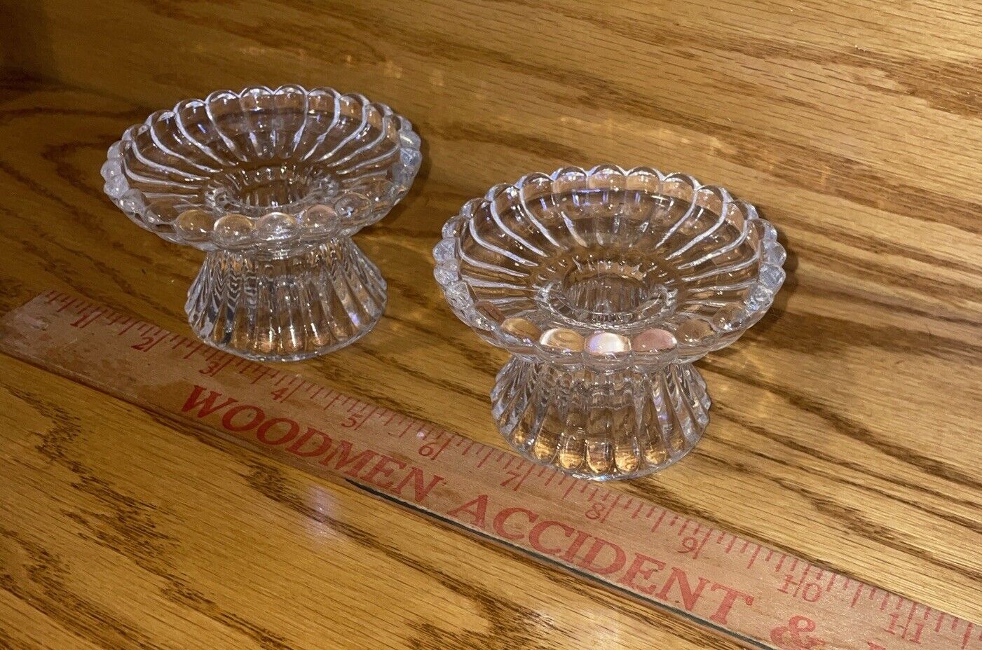 Partylite Clear Glass Scalloped Edge Candle Holders, Set Of 2