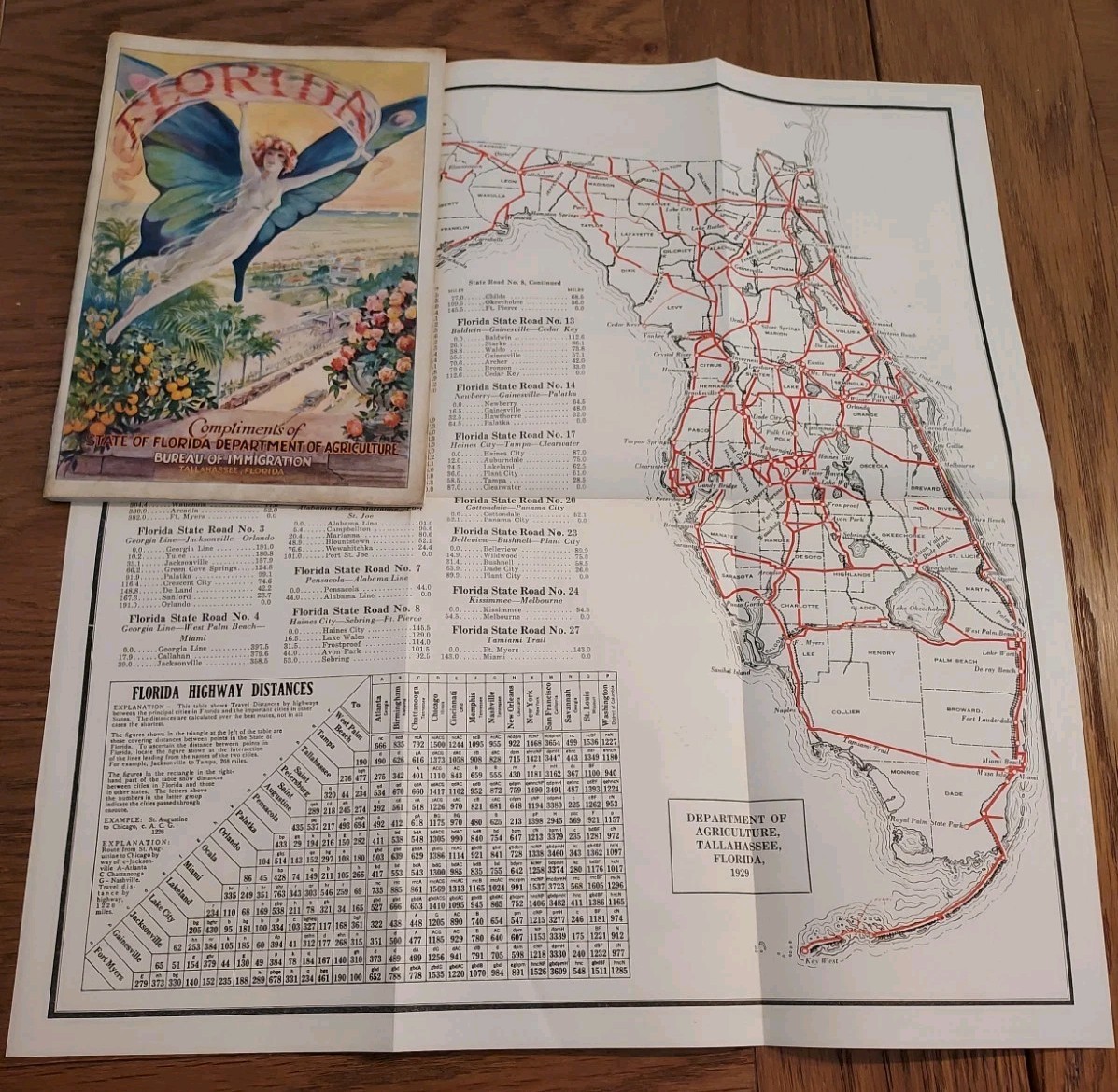 FLORIDA ART DECO 1929 TRAVEL FOLD-OUT MAP PHOTOS Dept Agriculture Immigration