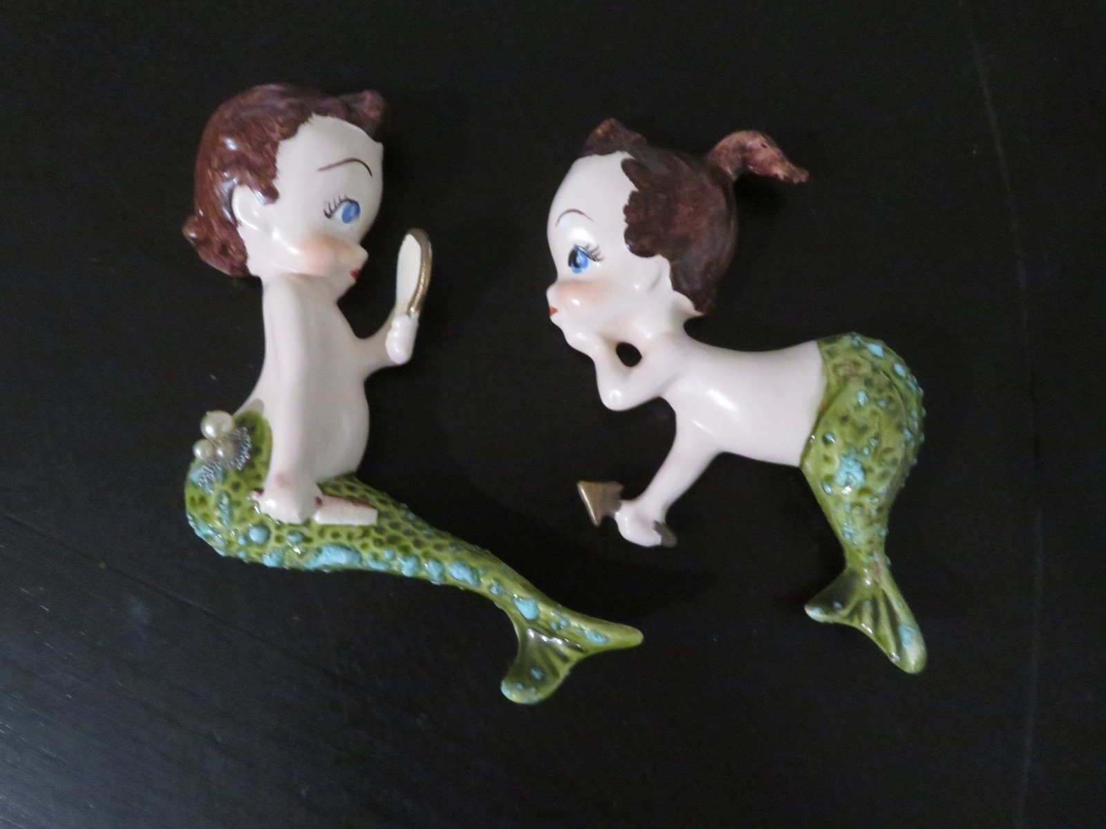 Adorable Pair Baby Mermaids w Mirror Bubbles & Cupid\'s Arrow MCM Wall Decor