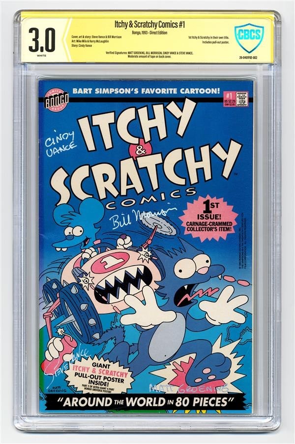 Itchy & Scratchy #1 Signed Matt Groening CBCS 4 Signatures Simpsons Bongo 1993